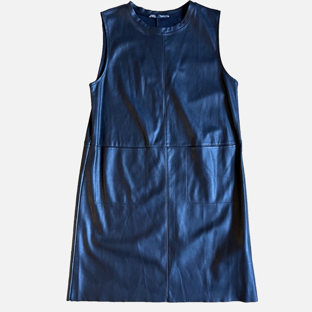 ZARA Black Moto Dress Faux Leather Medium NWT Chic Biker Style